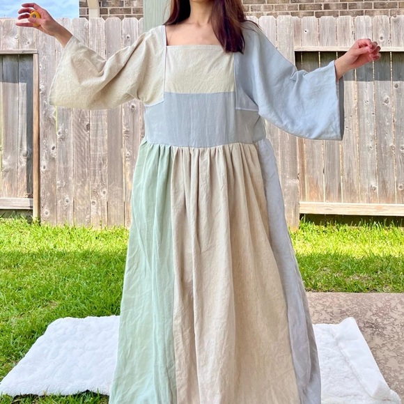 100% Linen | Handmade Quilted Linen Dress | SKU 04171 - Picture 2 of 10